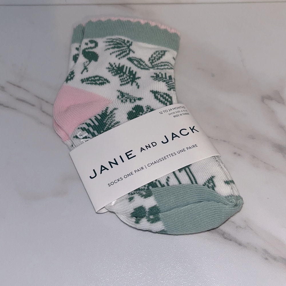 NWT Janie and Jack flamingo palm leaf socks 12-24 months